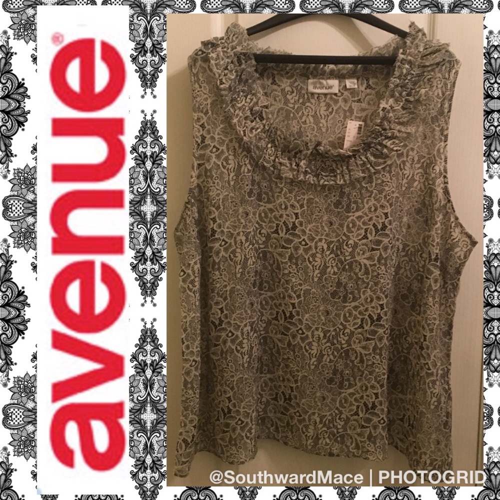 Avenue sheer tank with lacy print ruffle detail